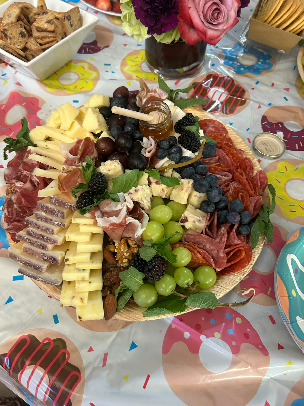 A birthday cheese board styled for celebration.